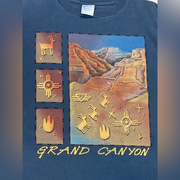 VINTAGE Gran Canyon Graphic T-shirt Men Large Blue USA 90s Single Stitch - Picture 2 of 9